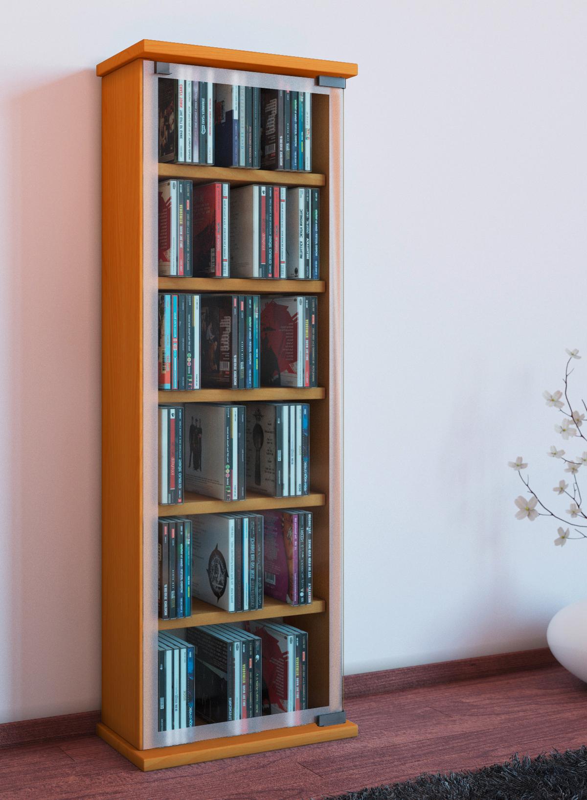 CD-Regal Classic in Buchefarbe, B: 31 cm - Buchefarben, KONVENTIONELL, Glas/Holzwerkstoff (31/92/18cm) - MID.YOU