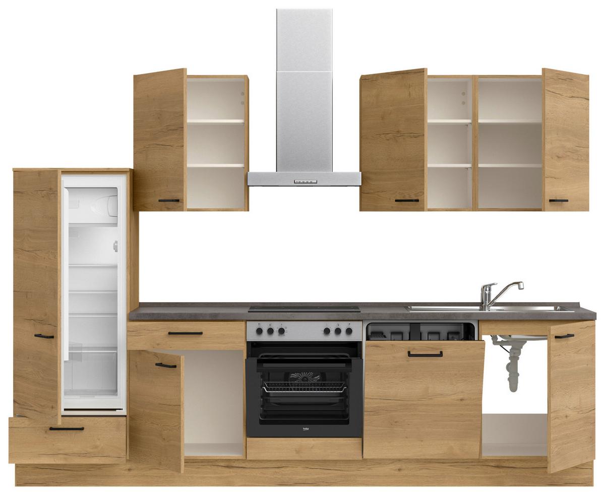 Küchenblock Structura Low m. Geräten Eiche - Schieferfarben/Eichefarben, MODERN, Holzwerkstoff/Metall (300cm) - Nobilia