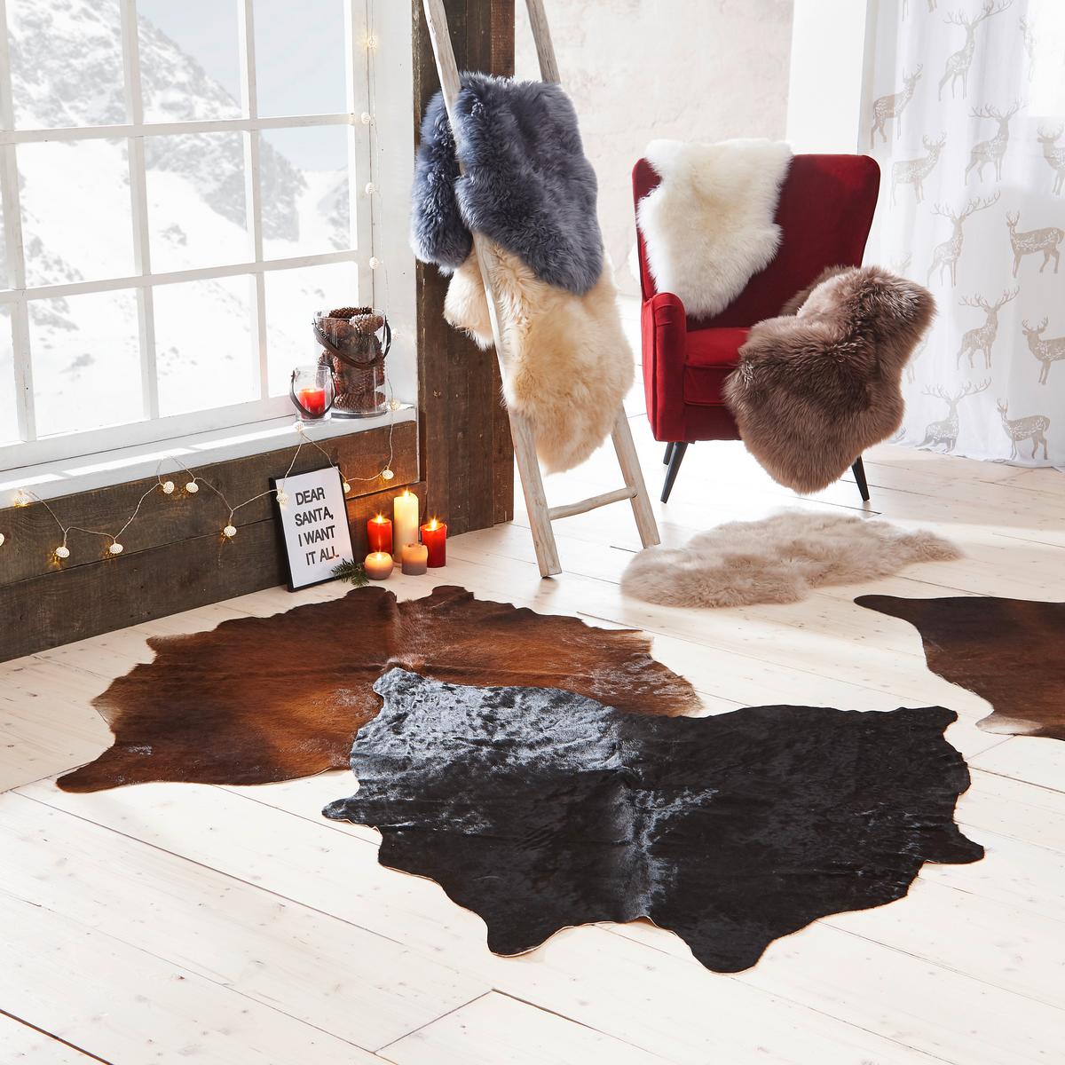 Rinderfell Christoph in diversen Farben - Schwarz/Braun, MODERN, Textil (4,5qm) - Modern Living