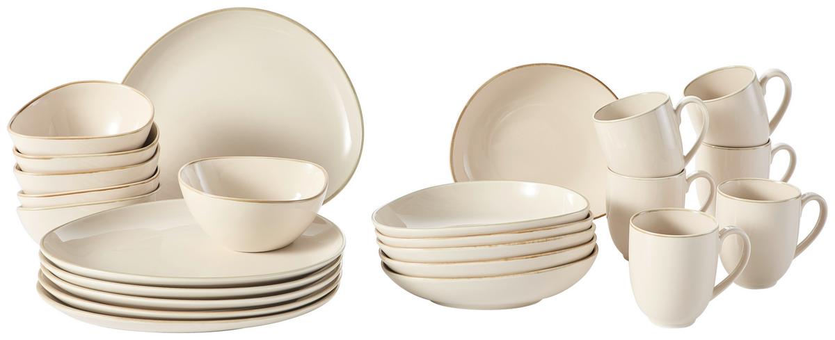 SERWIS OBIADOWO-ŚNIADANIOWY 42000 AQUA SABBIA - beżowy, Trend, ceramika - Novel