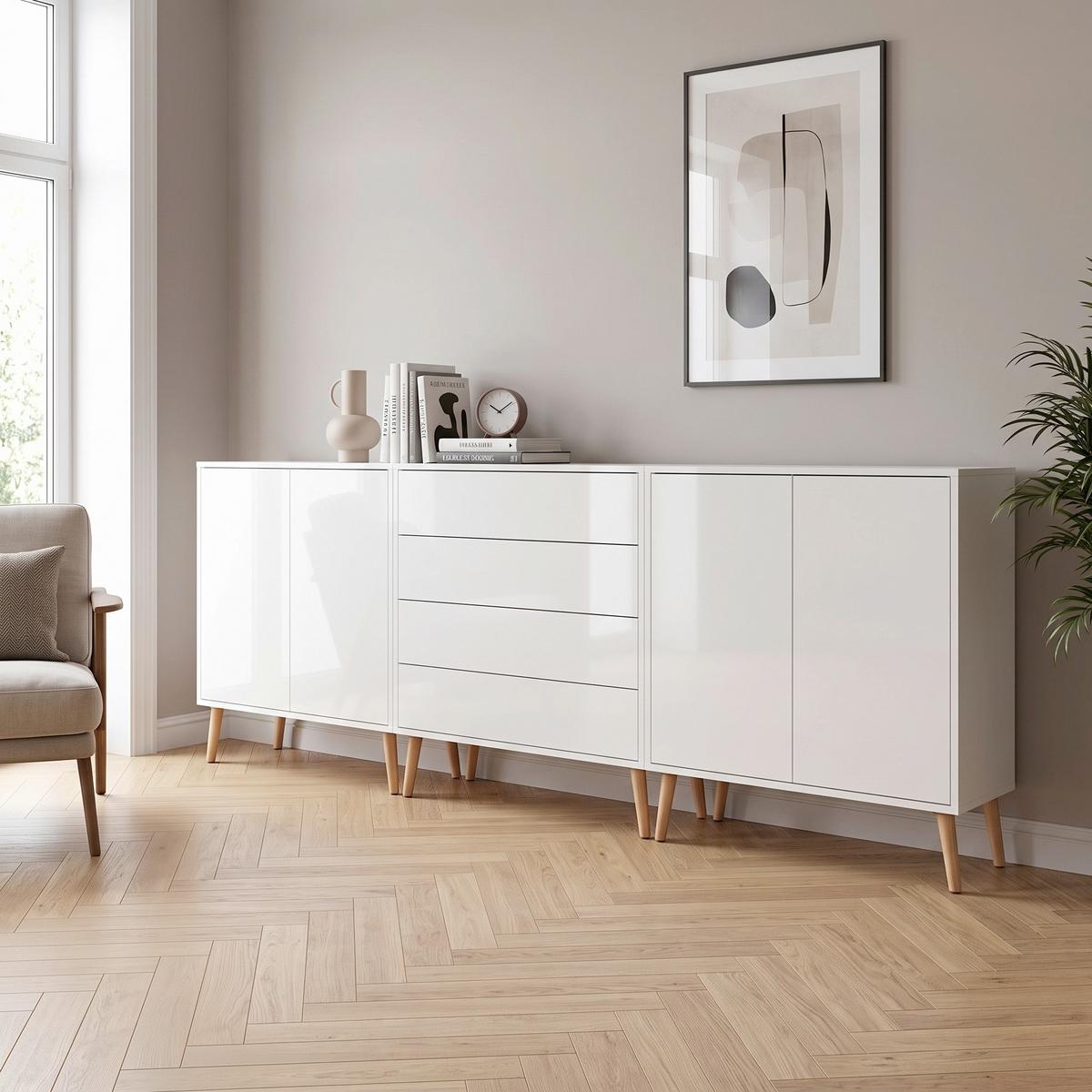 Sideboard Mailand Set 5 Weiß - Weiß Hochglanz/Weiß, MODERN, Holz/Holzwerkstoff (237/86/33cm) - MID.YOU