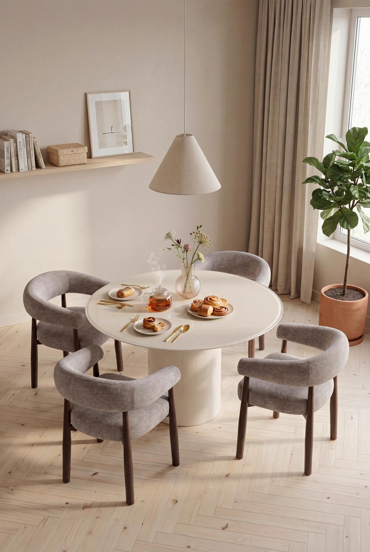 Jedilna Miza Tivoli, Bež, Ø 120 - bež, Moderno, steklo/leseni material (120/75cm) - MID.YOU