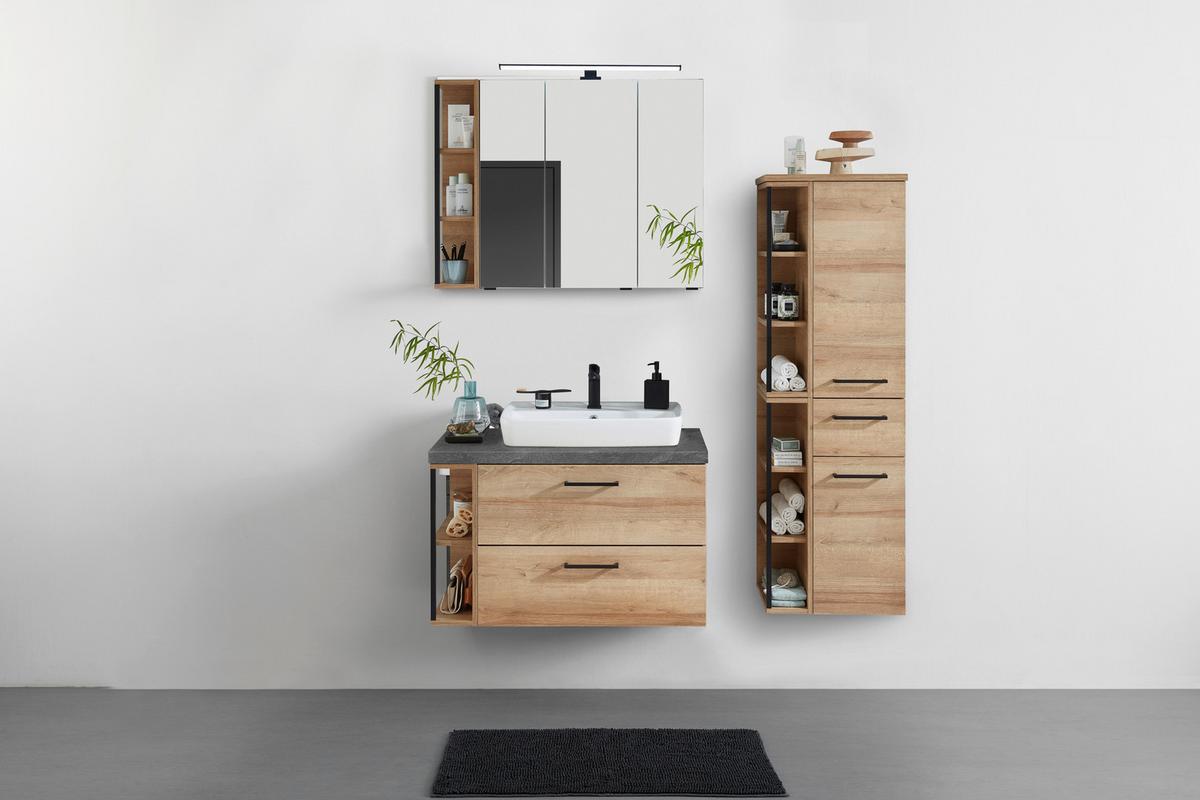 Gornji Element Za Kupaonicu Bavelli - boje hrasta/crna, Moderno, staklo/drvni materijal (30/70/32,5cm) - Pelipal