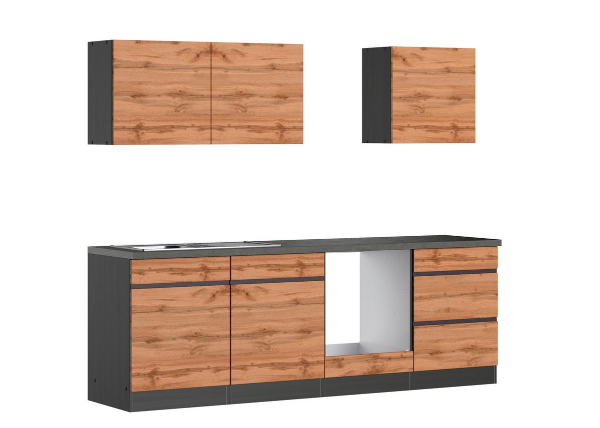 Küchenblock Turin ohne Geräte ca. 240 cm Eiche/Grau - Eiche Wotan/Graphitfarben, Design, Holz/Holzwerkstoff (240cm) - Held