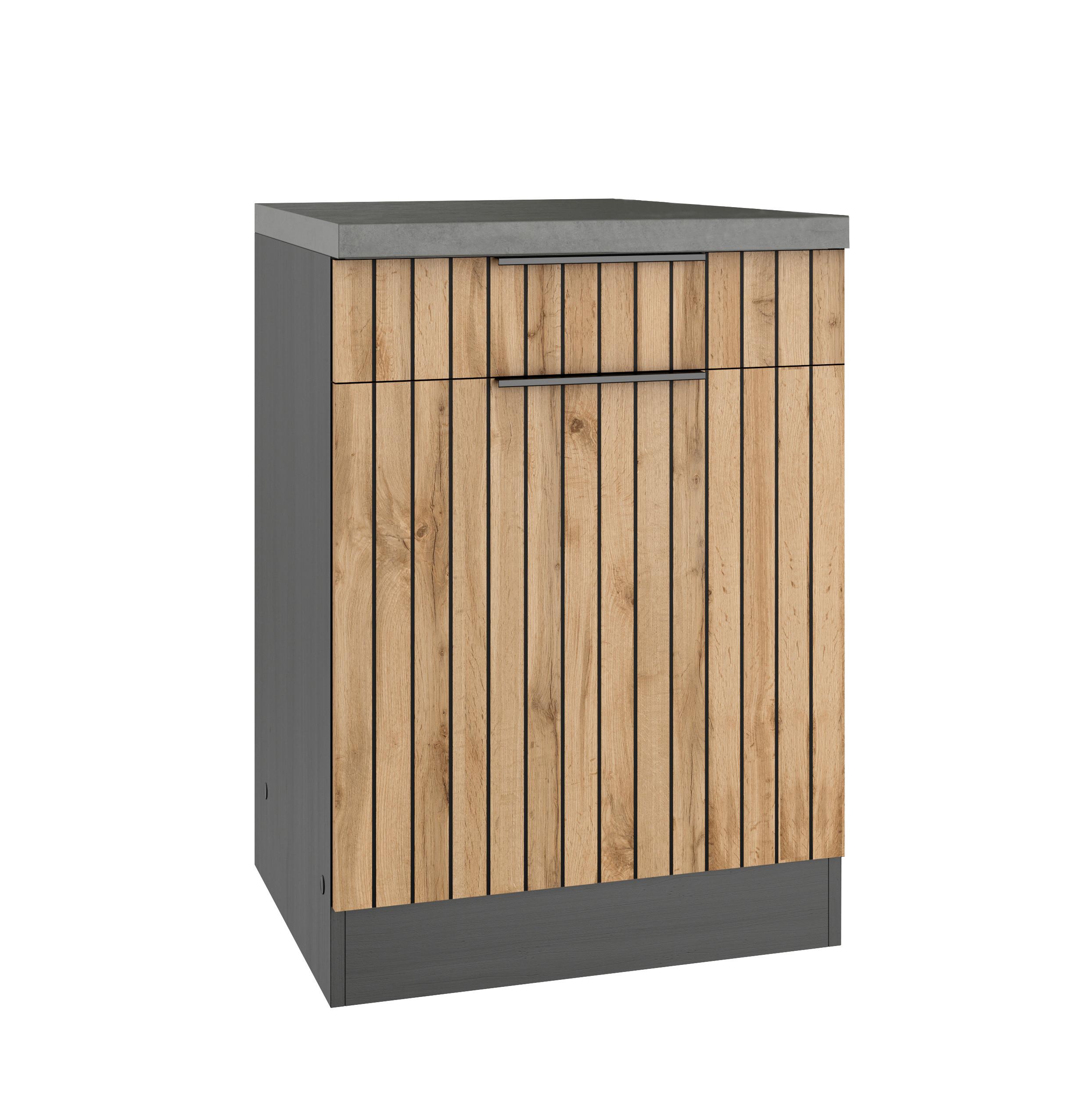 Küchenunterschrank Liverpool Eiche/Graphitfarben - Schieferfarben/Eiche Wotan, Basics, Holzwerkstoff/Metall (60/86/60cm) - Held