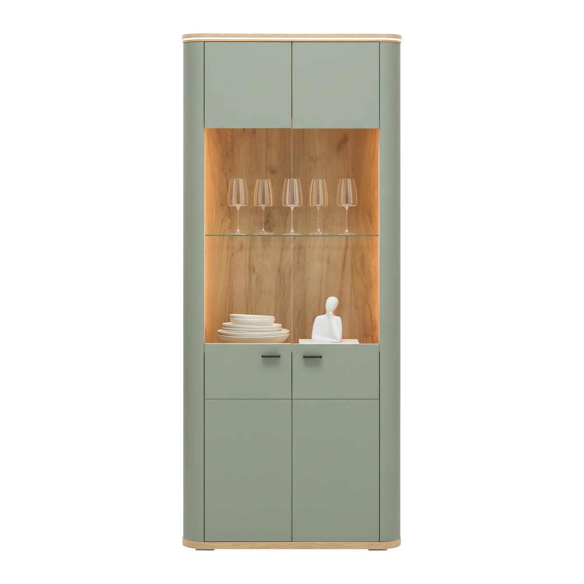 Vitrine Lagos Salbeigrün/Eiche Artisan - Salbeigrün/Anthrazit, Modern, Glas/Holzwerkstoff (89,2/209,5/37,5cm) - Premium Living