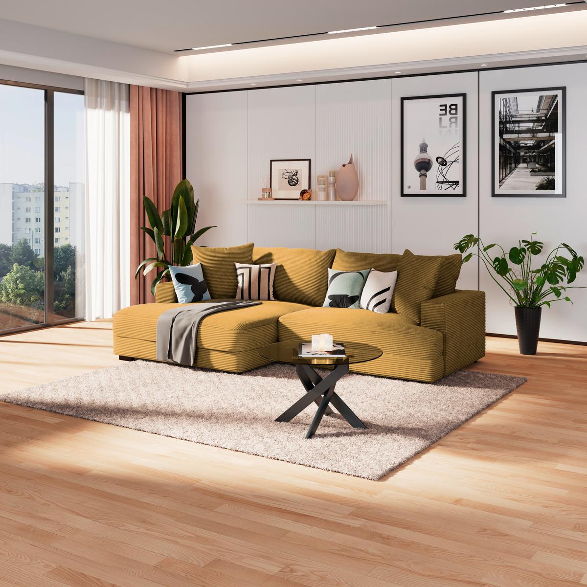 Kutna Garnitura Pelle - boje senfa/crna, Moderno, tekstil (180/265cm) - Modern Living