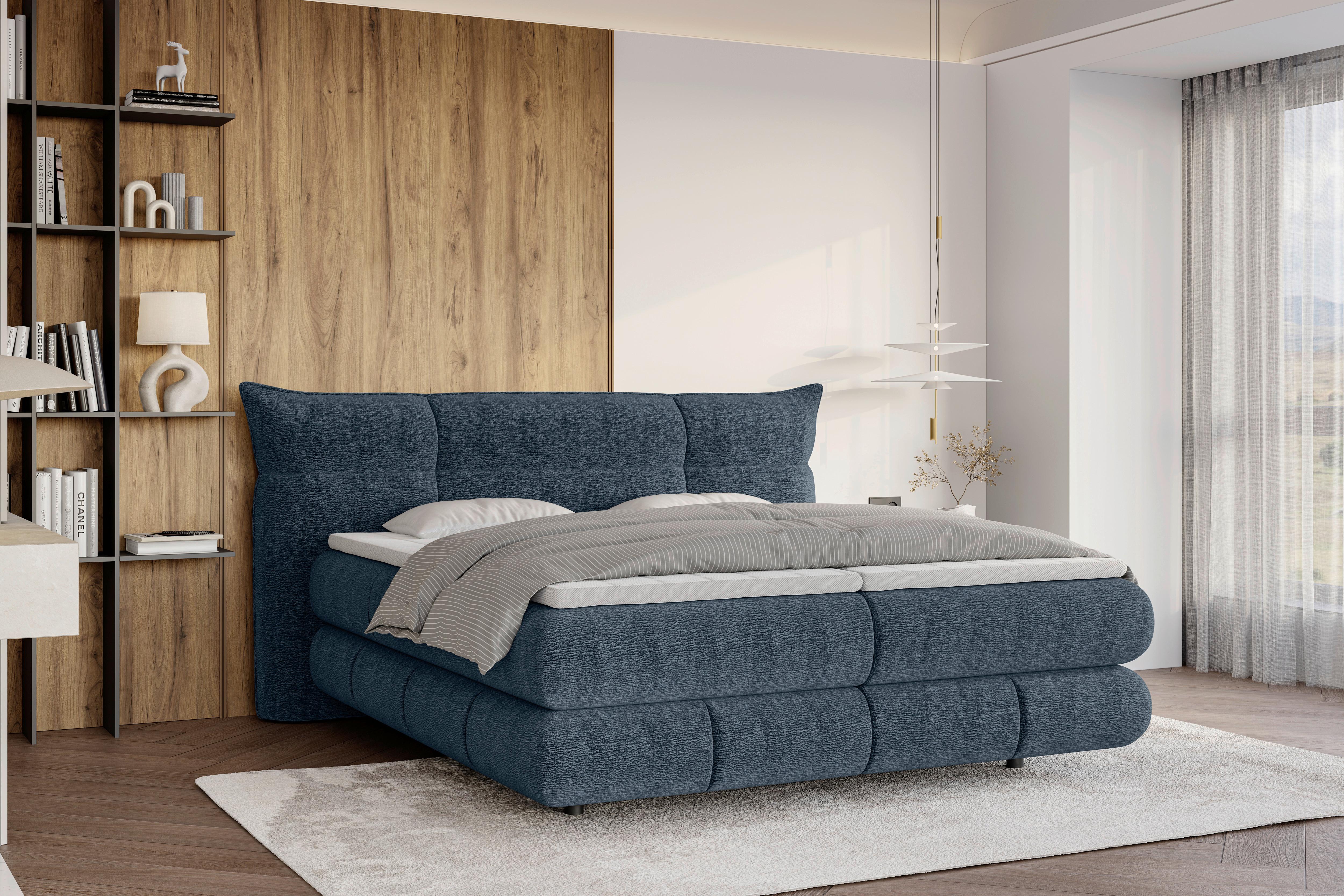 Boxspringbett Auris Graublau ca. 180x200cm - Graublau/Schwarz, KONVENTIONELL, Kunststoff/Textil (180/200cm) - Sembella