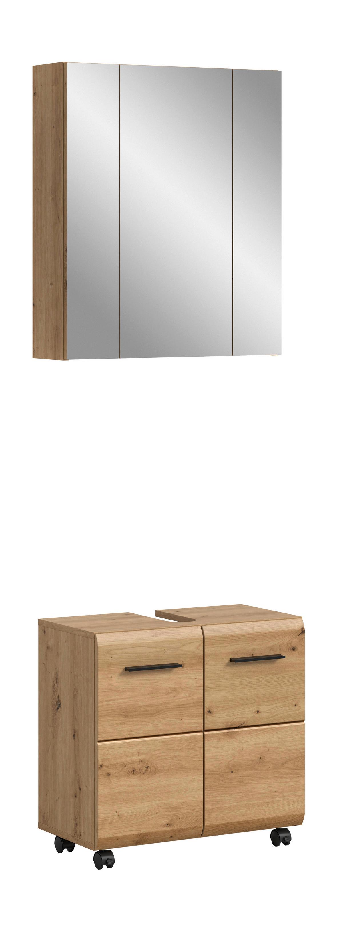 Badezimmer Ice Eiche Artisan - Schwarz/Eiche Artisan, Trend, Glas/Holzwerkstoff (60cm) - MID.YOU