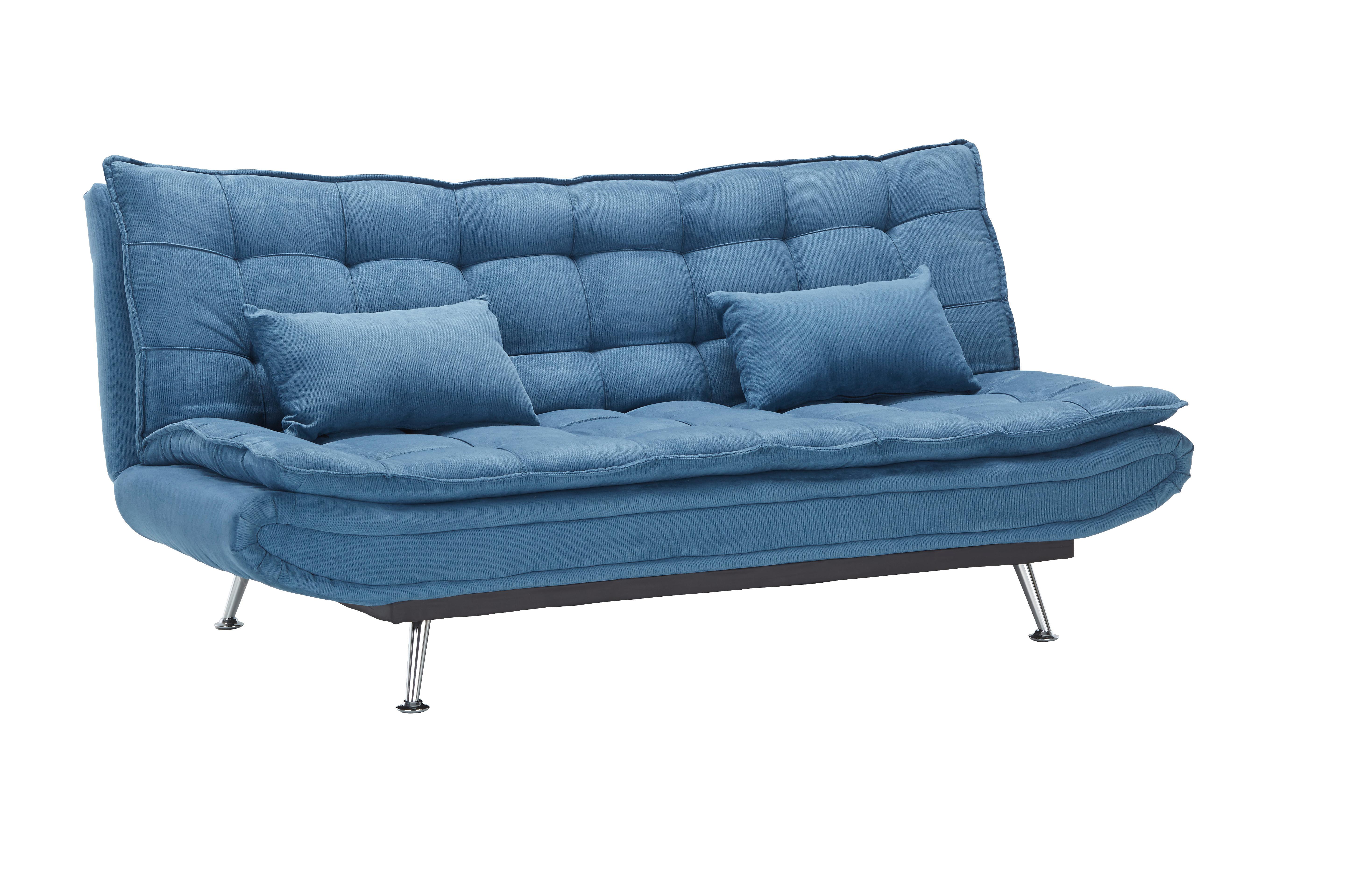 Schlafsofa in Dunkelblau mit Kissen - Silberfarben/Dunkelblau, Holz/Textil (196/92/98cm) - Mömax
