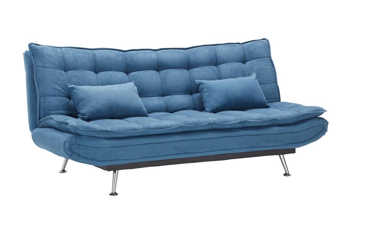 Schlafsofa in Dunkelblau mit Kissen - Silberfarben/Dunkelblau, Holz/Textil (196/92/98cm) - Based