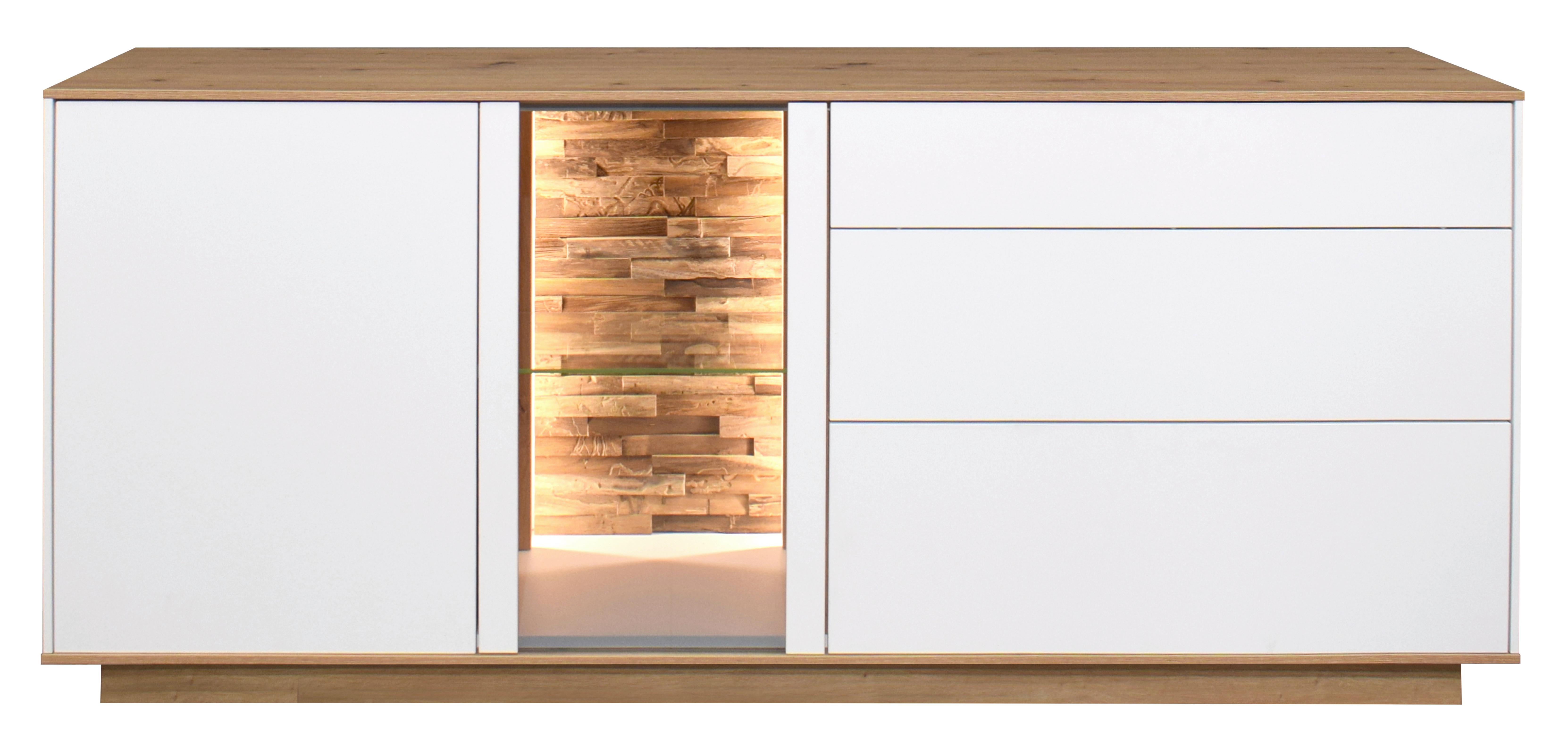 TV-Element Halvar Weiß/Eiche Artisan - Weiß/Eiche Artisan, MODERN, Glas/Holz (169/71/42cm) - Premium Living