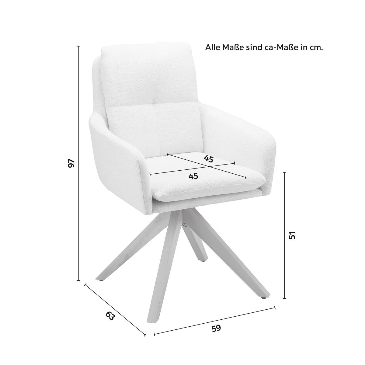 Armlehnstuhl Finja Weiß Webstoff Drehbar Gepolstert - Buchefarben/Weiß, MODERN, Holz/Textil (59/97/63cm) - Bessagi Home