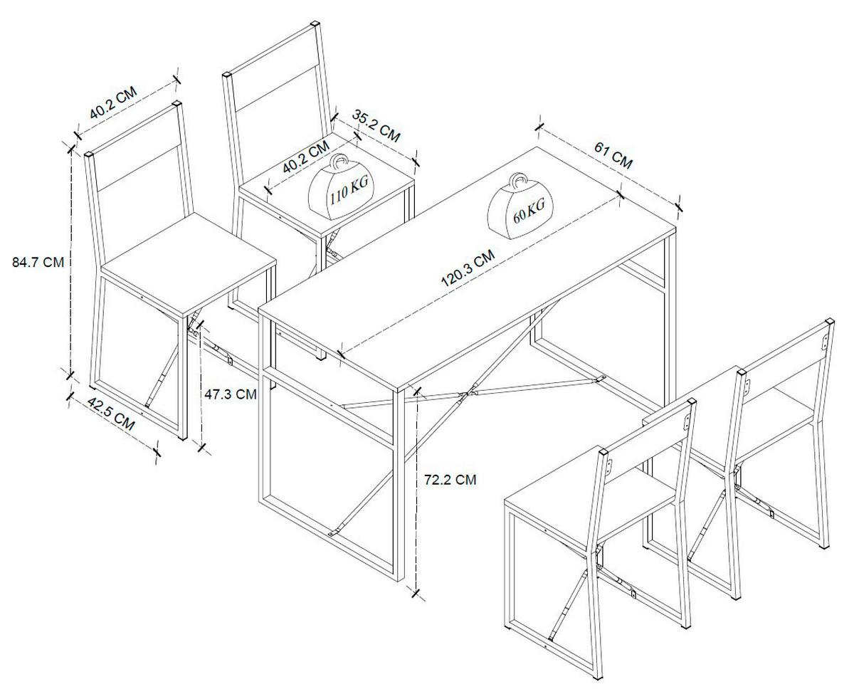 TABLE INSASI L - noir/blanc, Design, métal/matériau de bois (120/52,7/84,7cm) - MID.YOU
