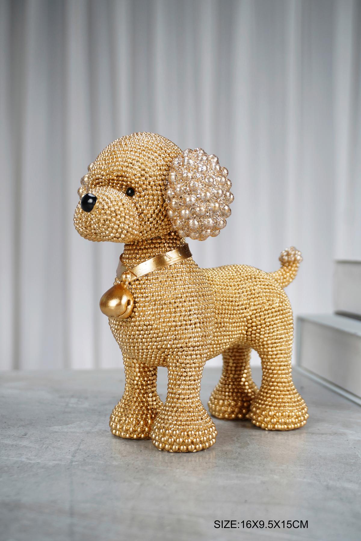 Dekor Kutya Pudli - aranyszínű, műanyag (15/9,5/15cm)