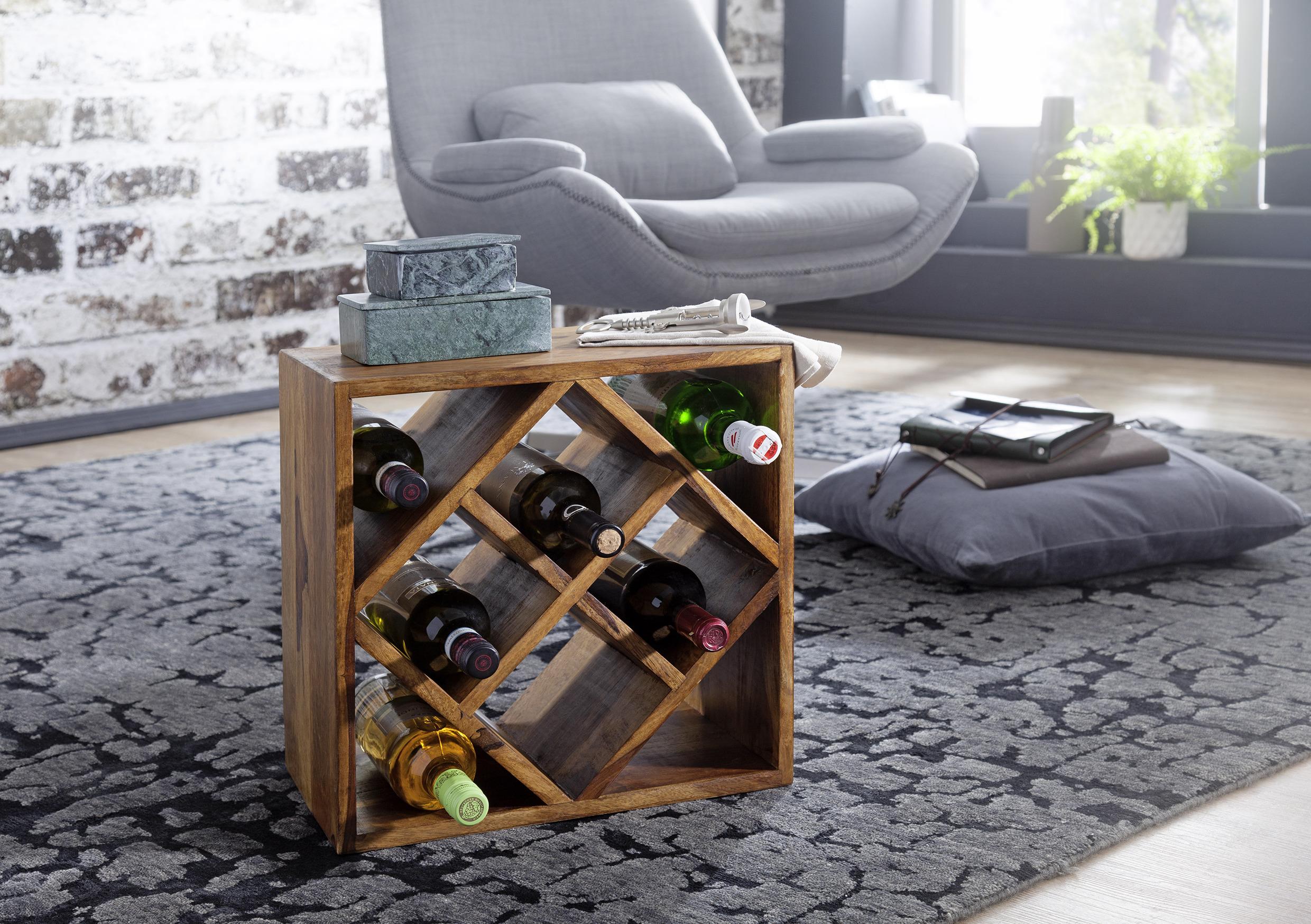 Weinregal aus Holz Sheesham massiv ca.40x40x25cm - Sheeshamfarben, MODERN, Holz (40/40/25cm) - MID.YOU
