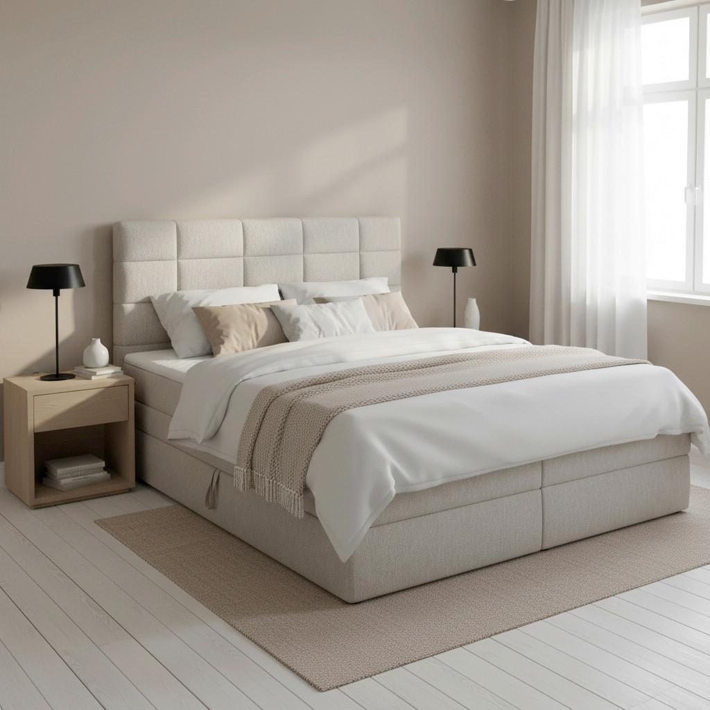 KONTINENTALSÄNG ARIA - grå/svart, Modern, trä/textil (180/200cm) - Bessagi Home