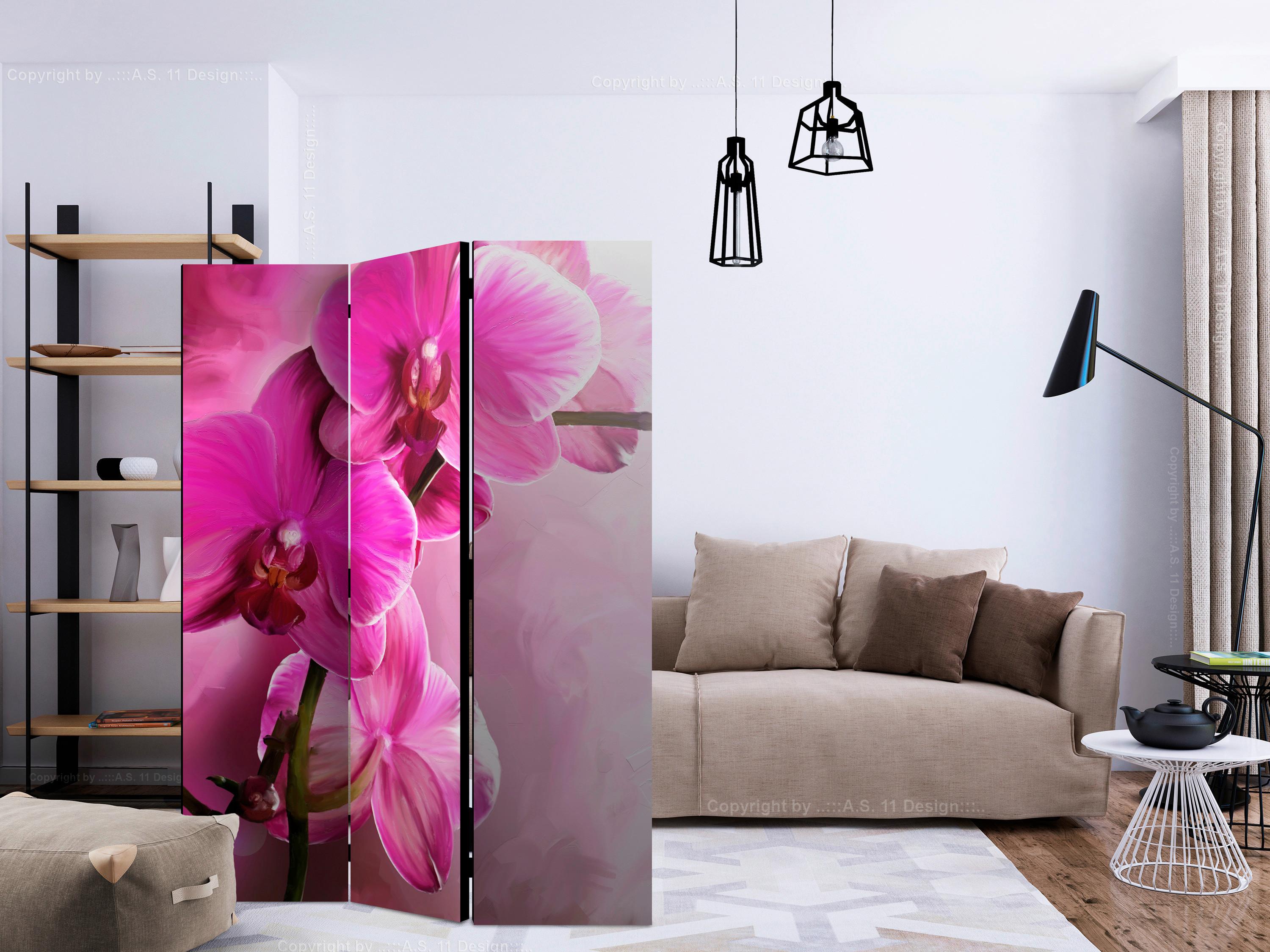 Paravan Pink Orchid, 3-Delni, Dvostranski - pink, Basics, tekstil/les (135/172/3cm) - artgeist