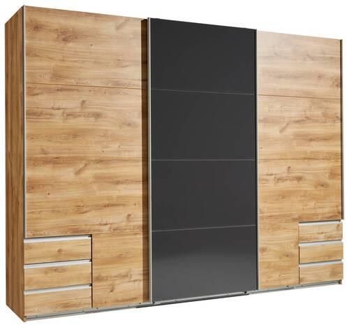 armoire à portes coulissantes in Grau/Eichefarben - Eichefarben/Silberfarben, Konventionell, Holzwerkstoff/Metall (270/210/65cm) - Mömax