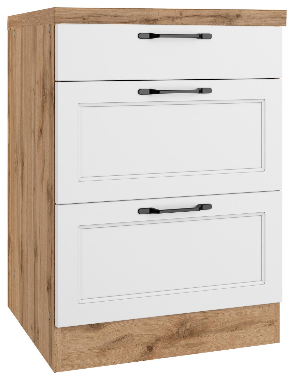 Küchenunterschrank Meran ca. 60x86x60 cm Weiß/Eiche - Eiche Wotan/Schwarz, LIFESTYLE, Holzwerkstoff/Metall (60/86/60cm) - Held