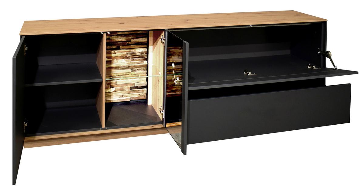 TV-Element Halvar Anthrazit/Eiche Artisan - Anthrazit/Eiche Artisan, MODERN, Glas/Holz (207/71/42cm) - Premium Living