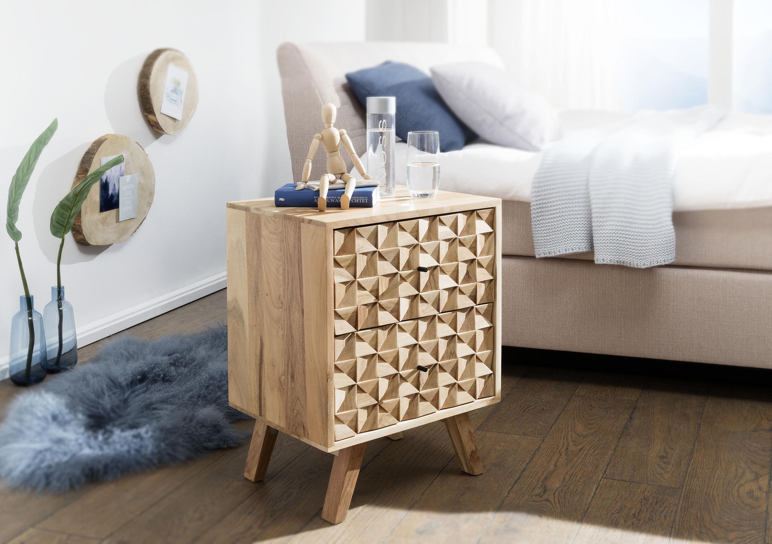 Nachttisch Rewa ca. 44x61x35 cm Akazie massiv - Schwarz/Akaziefarben, LIFESTYLE, Holz/Metall (44/61/35cm) - MID.YOU