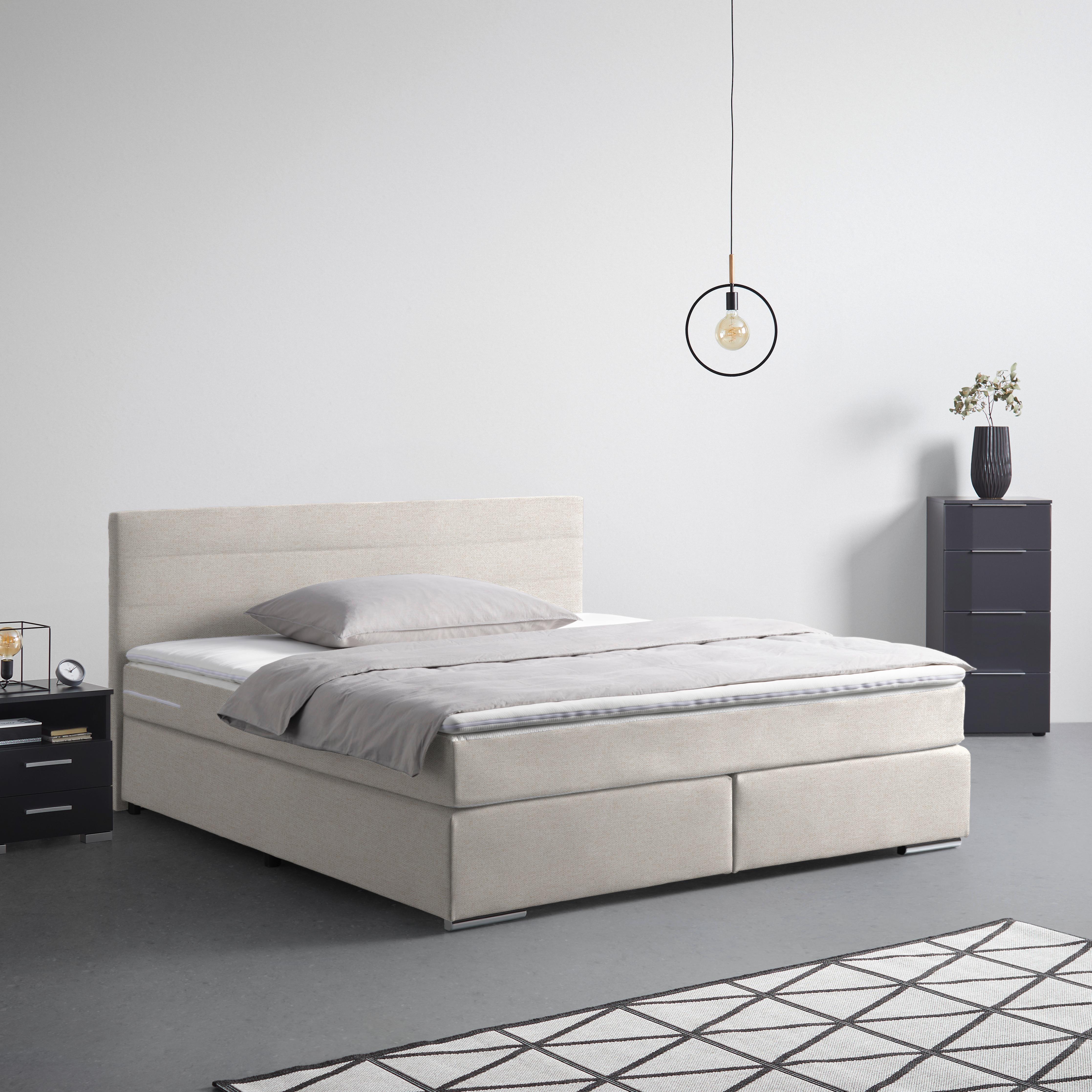 Boxspringbett Palermo in Beige ca. 180x200cm - Chromfarben/Beige, KONVENTIONELL, Kunststoff/Textil (180/200cm) - Based