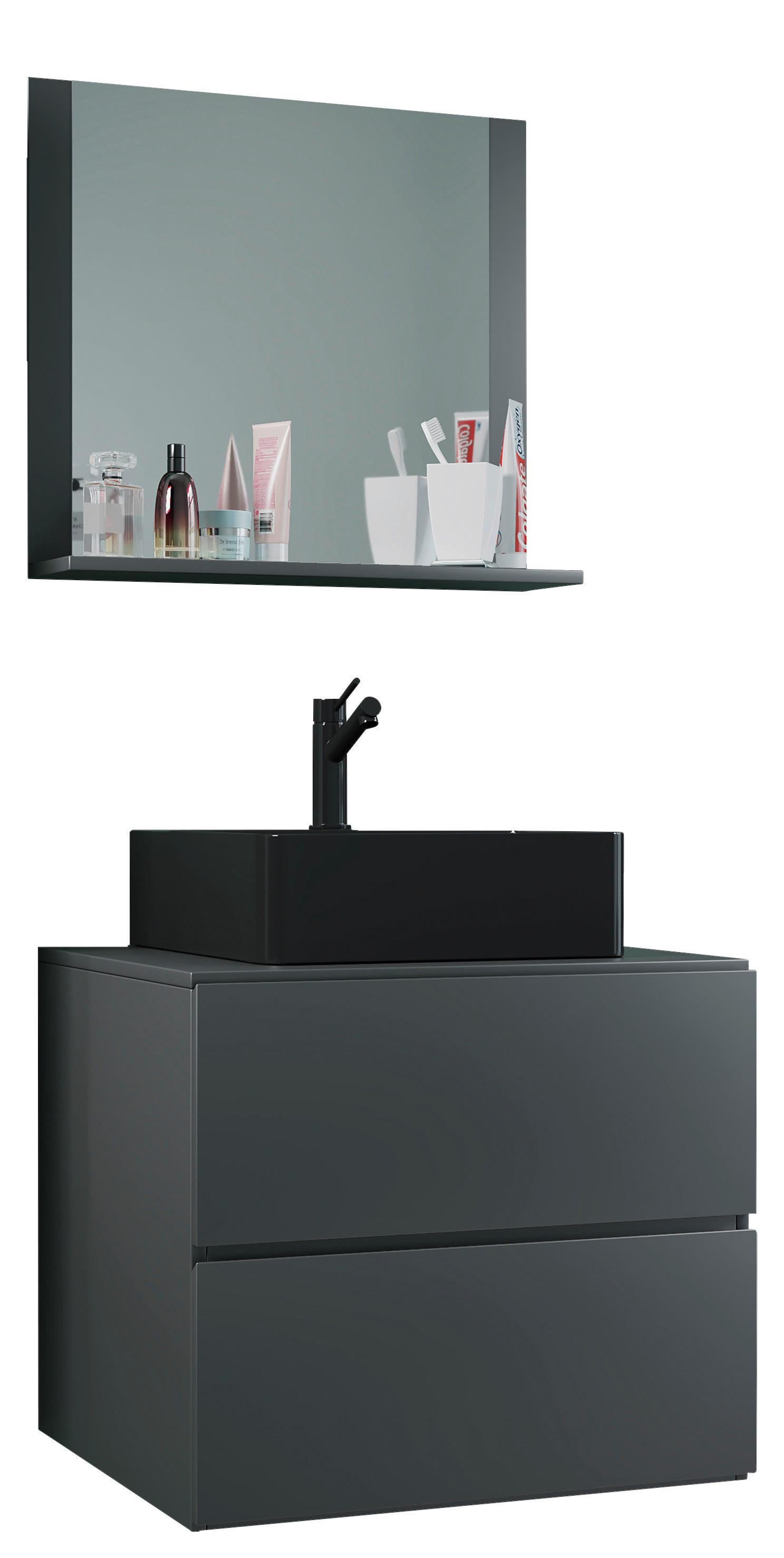 Kopalnica Lendas M, Antracit - črna/antracit, Moderno, steklo/leseni material (61cm) - MID.YOU