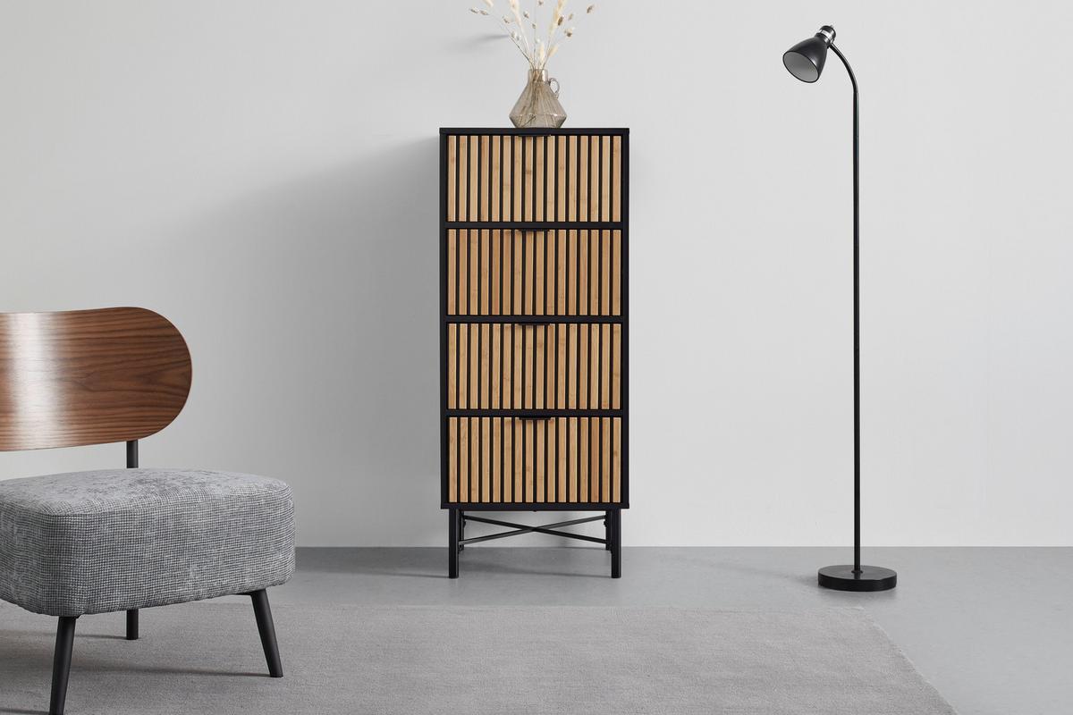 Kommode Madrid Schwarz/Naturfarben massiv - Eichefarben/Schwarz, MODERN, Holz/Holzwerkstoff (48/114/40cm) - Mömax