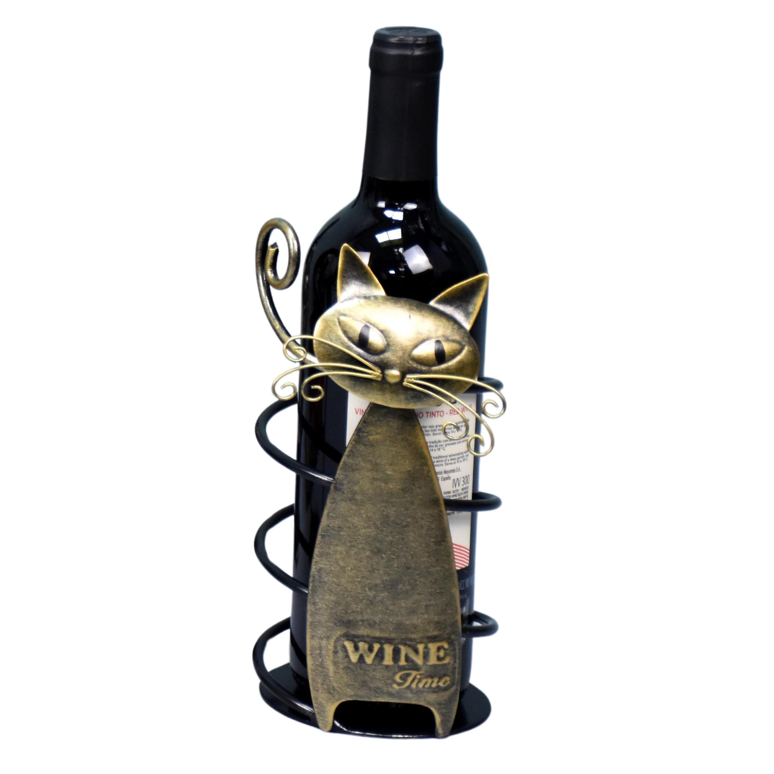 Palacktartó Cat Wine - fekete/arany, fém (11,5/10,5/21,5cm)