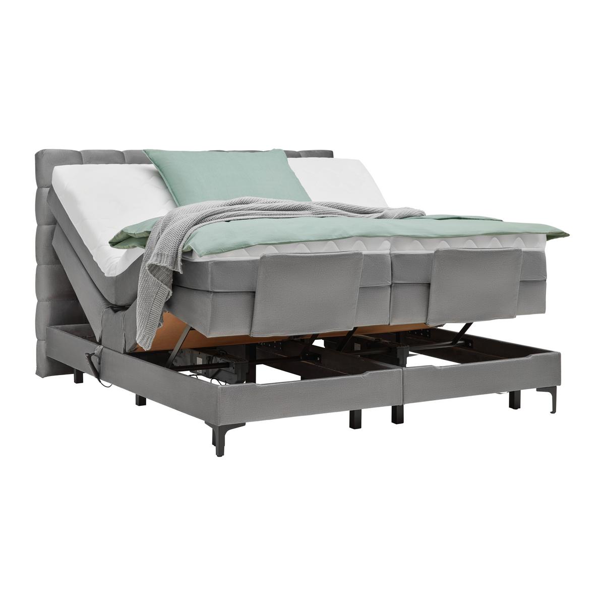 Boxspringbett In Grau Ca. 160x200cm - Schwarz/Grau, Konventionell, Holz/Holzwerkstoff (160/200cm) - Premium Living