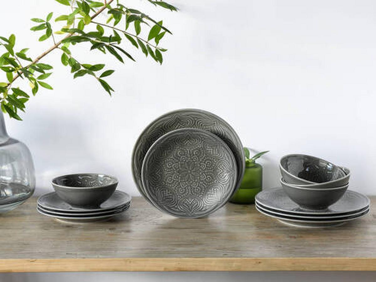 Tafelservice Orient Mandala Dunkelgrau, 12-teilig - Dunkelgrau, Trend, Keramik - Creatable
