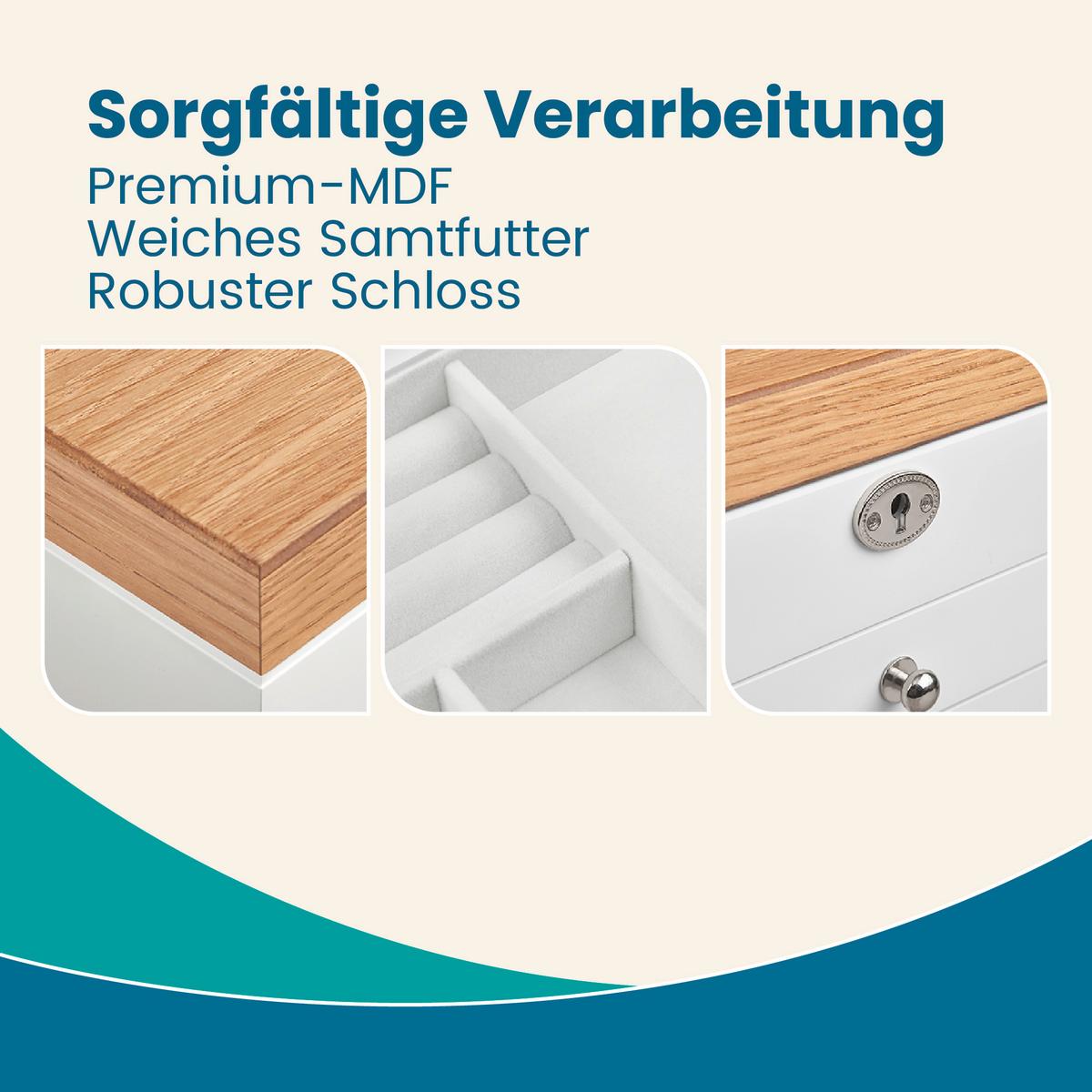 Schmuckkästchen Weiß/Nussbaumfarben - Nussbaumfarben/Weiß, LIFESTYLE, Glas/Holz (25/15/17cm)