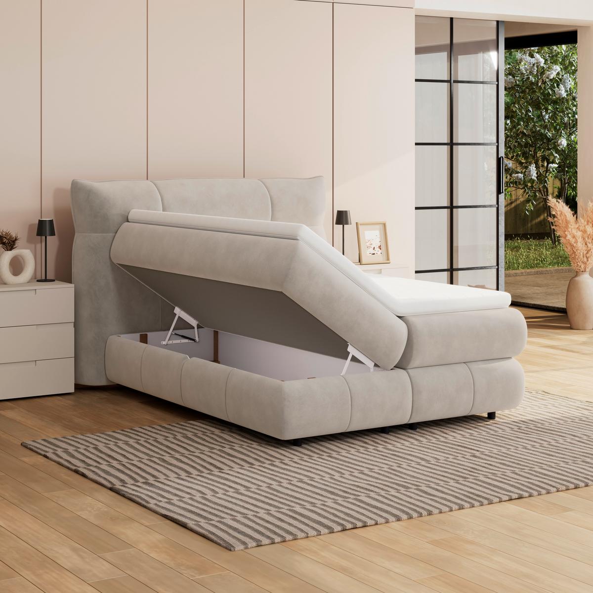 Boxspring Krevet Carmelo - bež/crna, Trend, tekstil/plastika (140/200cm) - Premium Living