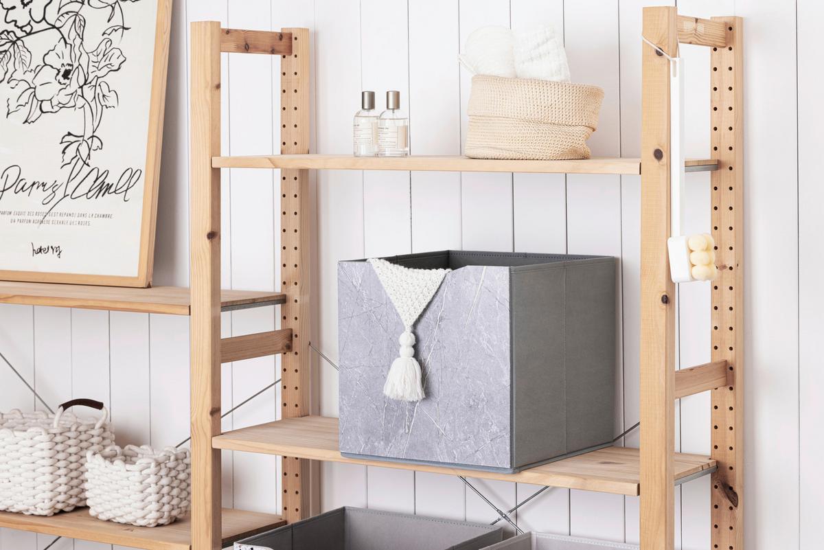 Zložljiv Zaboj Betty - siva, Konvencionalno, tekstil/leseni material (33/33/32cm) - Mömax