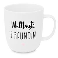 Kaffeebecher Weltbeste Freundin aus Keramik ca. 400ml - Weiss/Schwarz, Modern, Keramik (9/10cm)