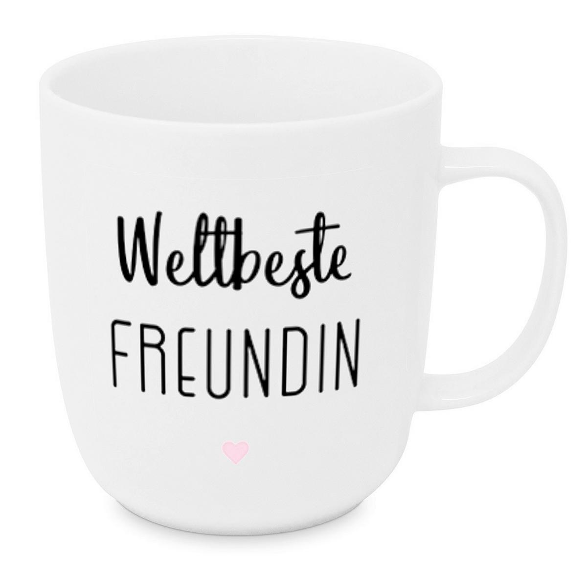 Kaffeebecher Weltbeste Freundin aus Keramik ca. 400ml - Weiss/Schwarz, Modern, Keramik (9/10cm)