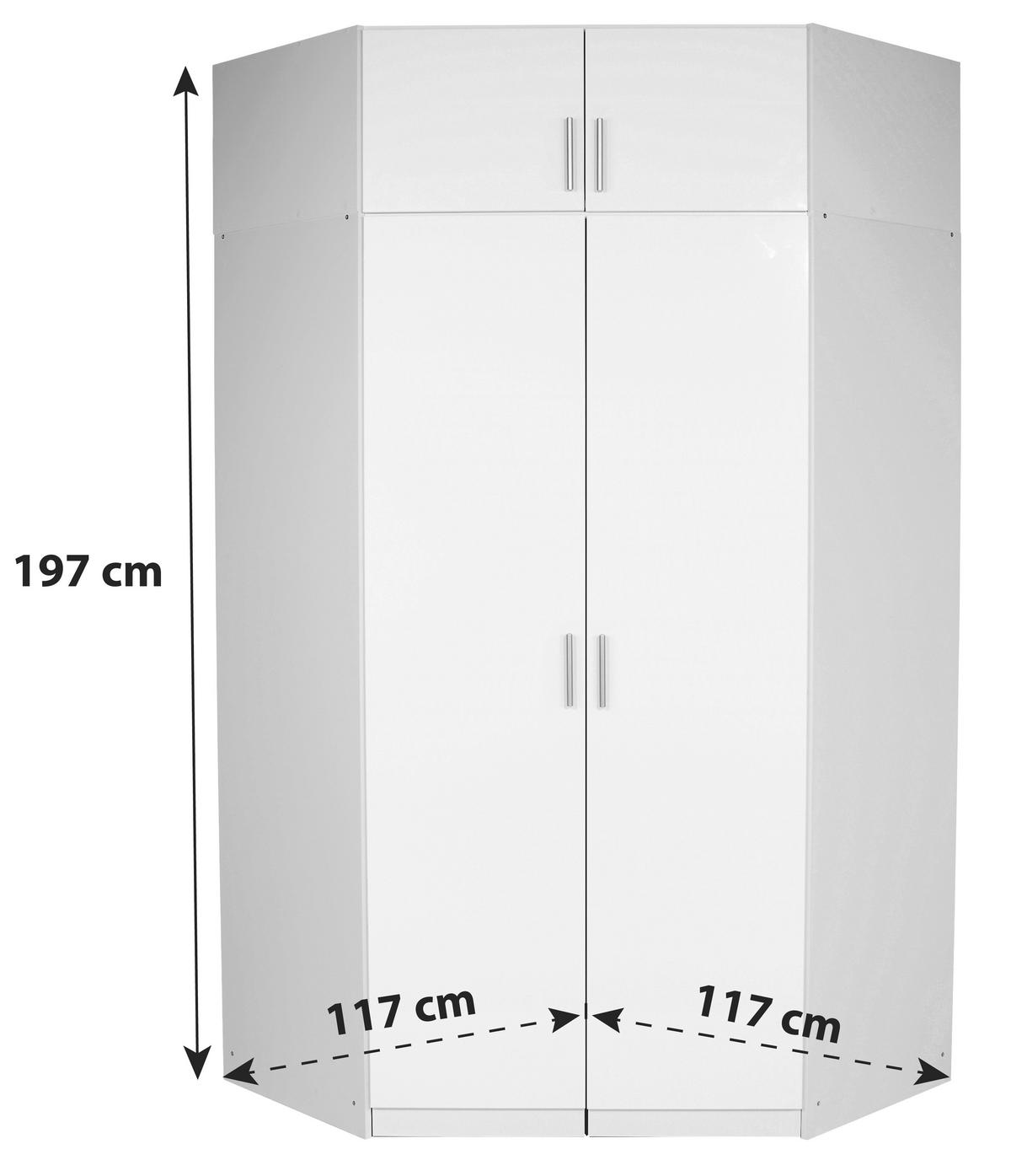 Dulap pe colț Celle - alb/alb lucios intens, Modern, material pe bază de lemn (117/197/117cm)