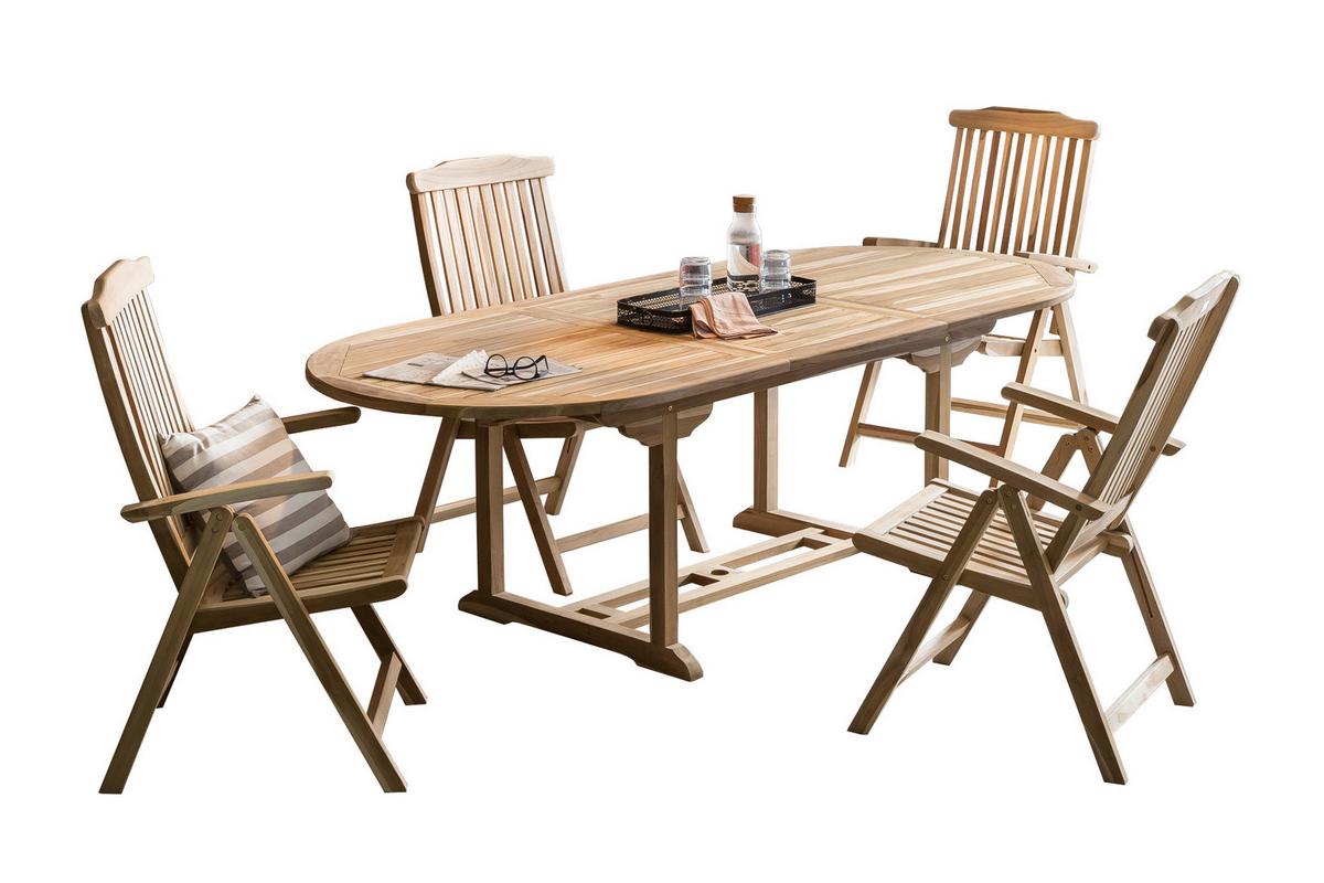 Gartentischgruppe 7-tlg. Naturfarben Teakholz - Naturfarben, Natur, Holz - Gardenson