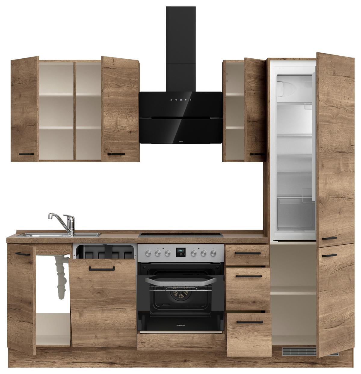 Küchenblock Structura High m. Geräten Eiche dunkel - Eiche dunkel/Schwarz, MODERN, Holzwerkstoff/Metall (240cm) - Nobilia