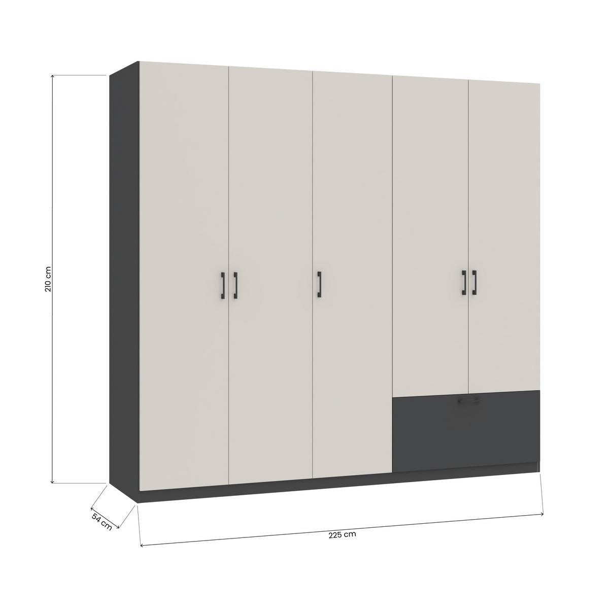 Garderobna Omara Mila, Kašmir, Antracit - kašmir/črna, Konvencionalno, umetna masa/leseni material (225/210/54cm)