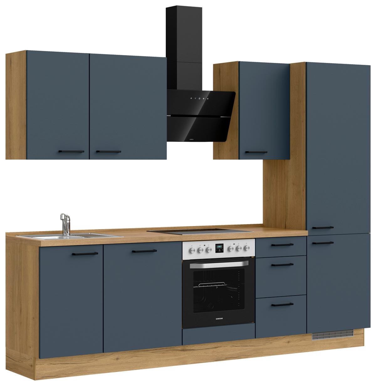 Küchenblock Easytouch High m. Geräten Dunkelblau - Eichefarben/Schwarz, MODERN, Holzwerkstoff/Metall (270cm) - Nobilia