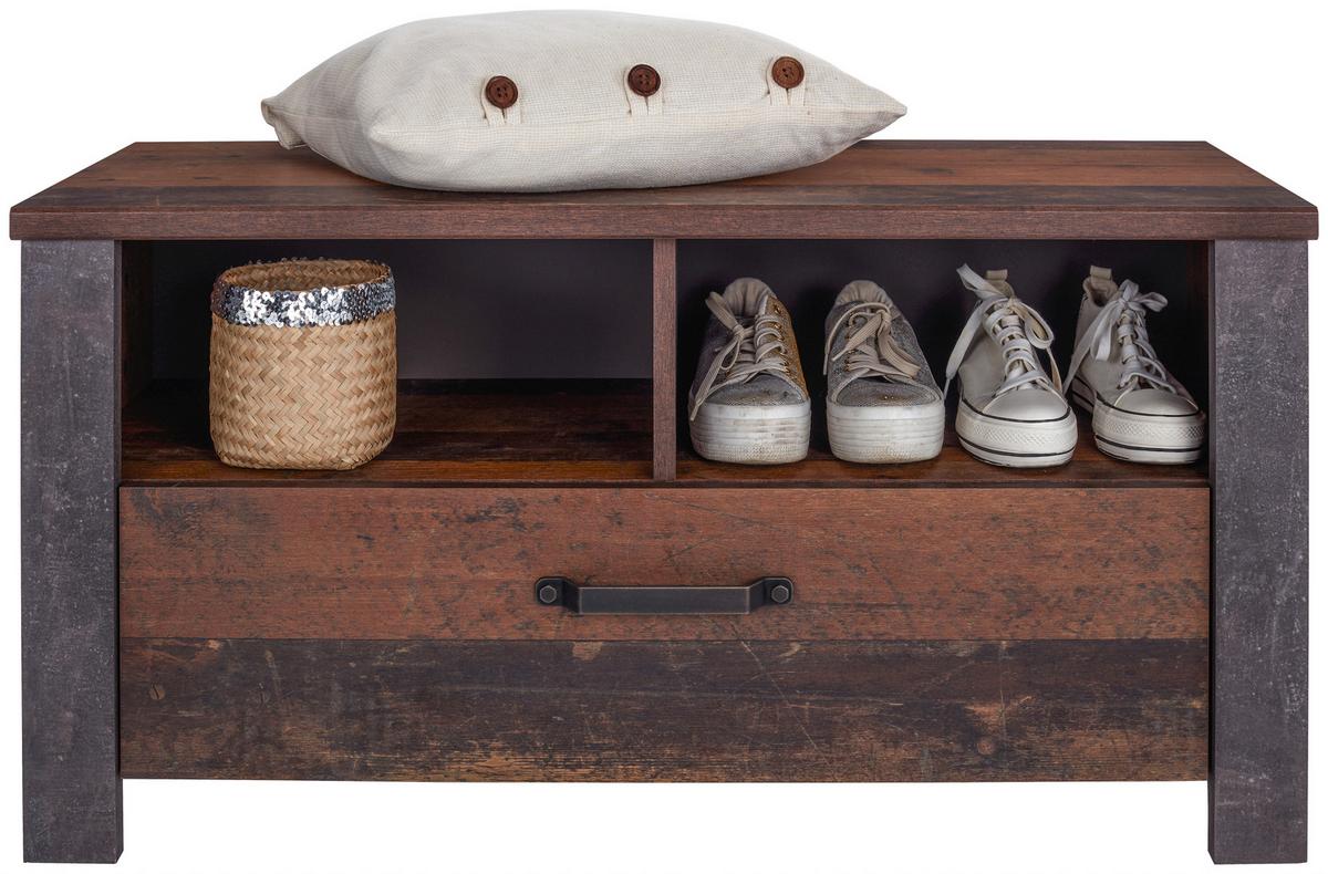 Bancă pentru hol Ontario - culoare lemn stejar/gri, Trend, material pe bază de lemn (96/49,5/37cm) - Zandiara