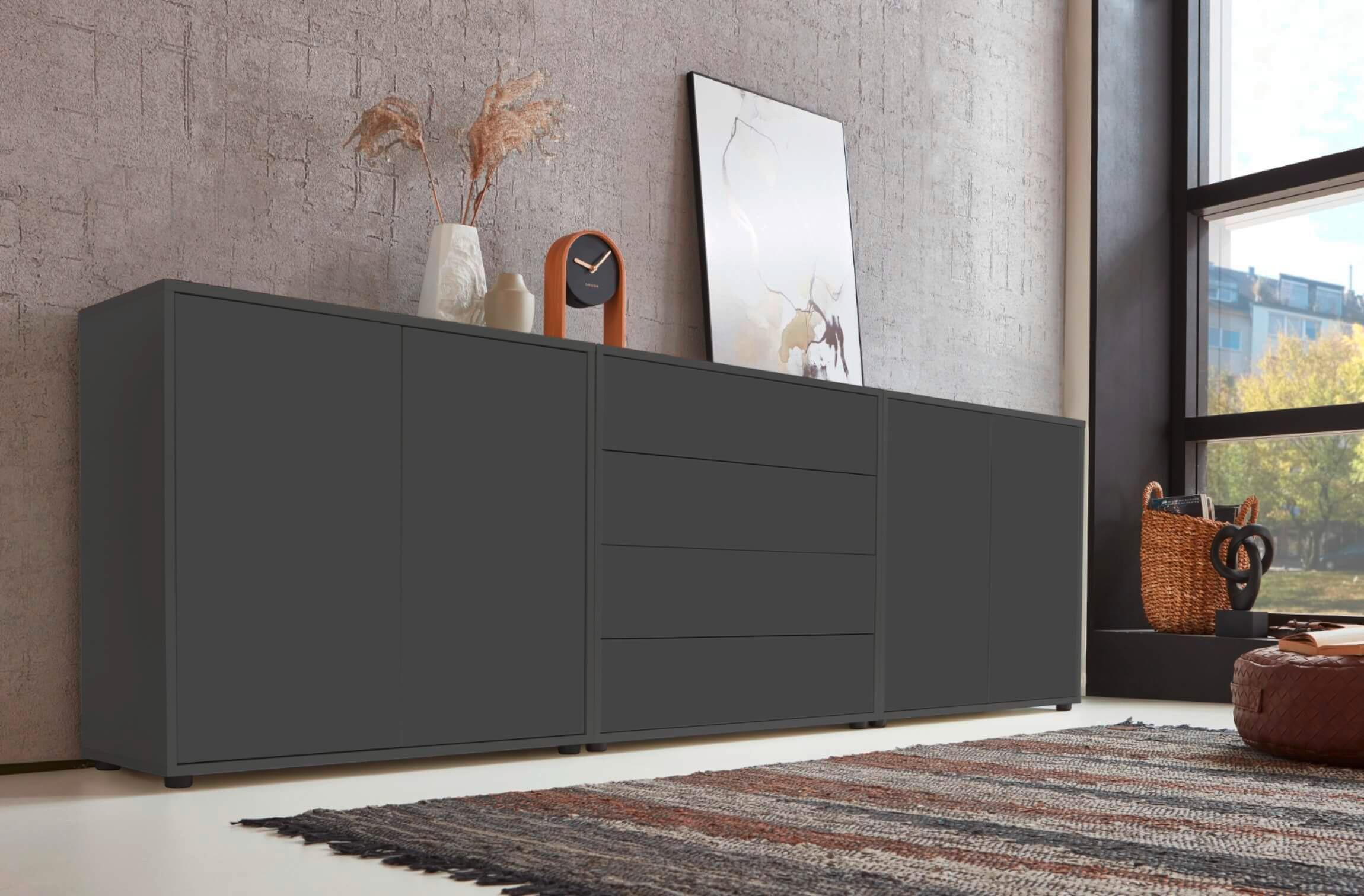 Sideboard Mailand Set 5 Anthrazit - Anthrazit/Schwarz, MODERN, Holzwerkstoff/Kunststoff (237/73/33cm) - MID.YOU