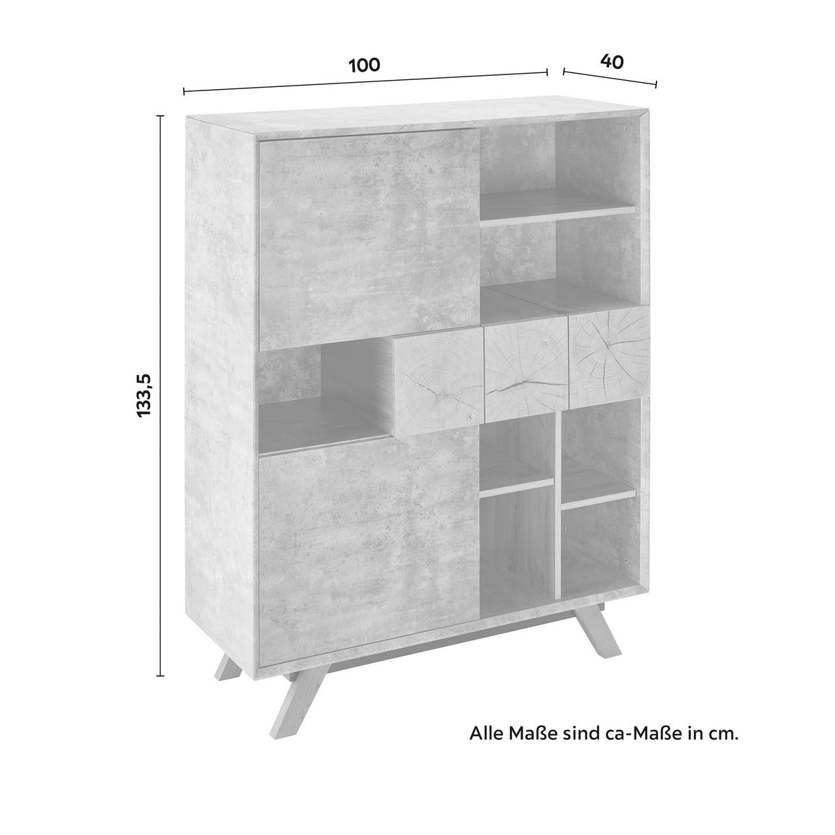 HIGHBOARD in grau "Casper" - Eichefarben/Grau, Modern, Holz (100/133,5/40cm) - Bessagi Home