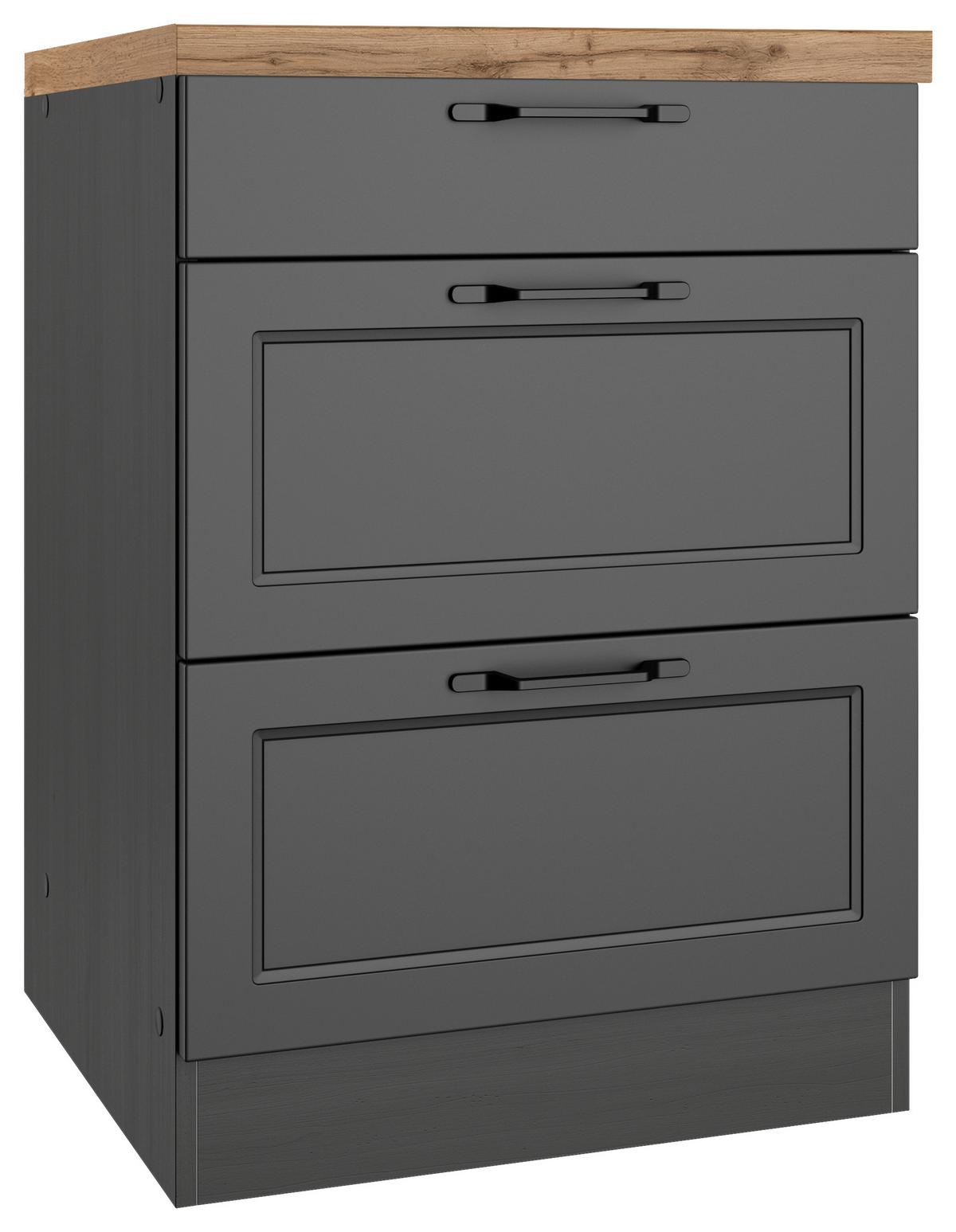 Küchenunterschrank Meran 60x86x60 cm Grau/Eiche - Eiche Wotan/Schwarz, LIFESTYLE, Holzwerkstoff/Metall (60/86/60cm) - Held