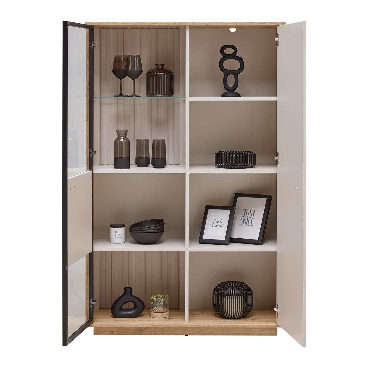 Highboard Cremona Kaschmir/Eiche Artisan - Kaschmir/Schwarz, MODERN, Glas/Holzwerkstoff (100,3/161,7/38cm) - Premium Living