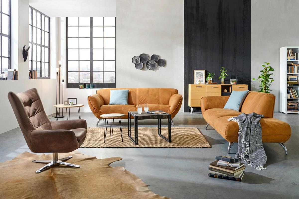 2-Sitzer-Sofa Venezuela aus Echtleder - Hellbraun/Alufarben, LIFESTYLE, Leder (205/83/45/100cm) - Premium Living