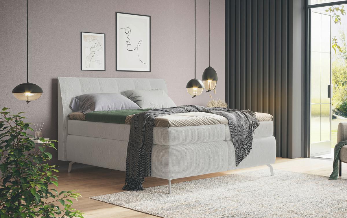 Boxspringbett Emily Creme ca. 180x200cm - Creme/Alufarben, KONVENTIONELL, Holzwerkstoff/Textil (180/200cm) - Premium Living