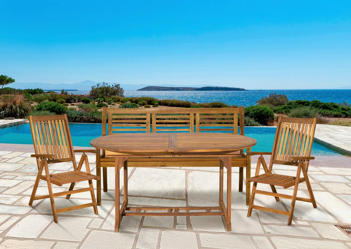 Gartentischgruppe 4-tlg. Naturfarben Akazienholz - Naturfarben, Natur, Holz - Gardenson